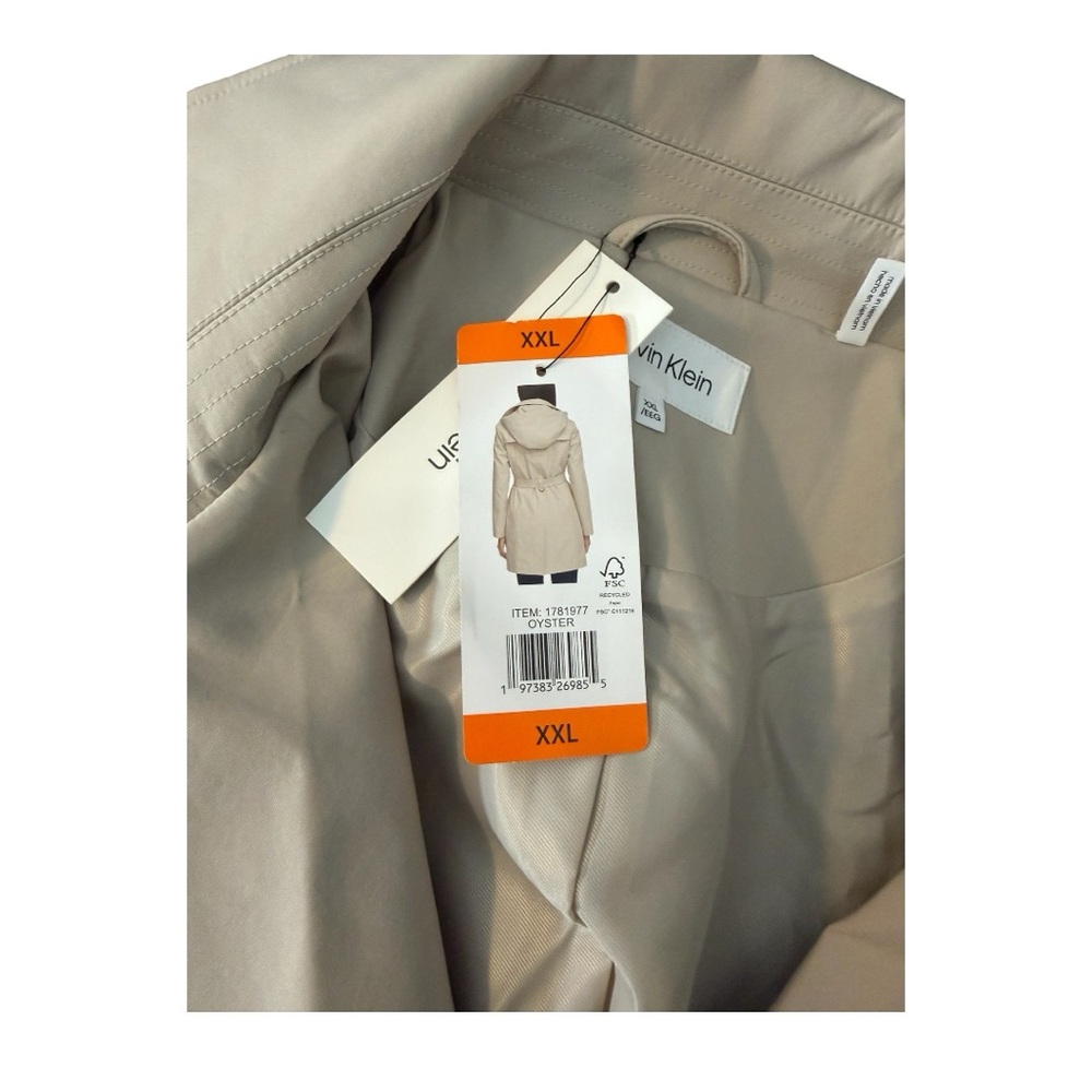 Calvin Klein Women's Tan Trench Coat - Mid-Length, Detachable Hood, Belted - XXL - Picture 6 of 8